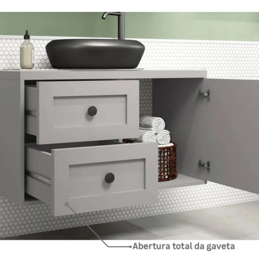 Astral Gabinete Provencal 80 Cinza Matt C/tampo De Vidro