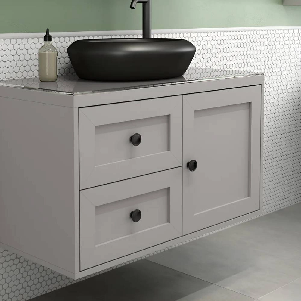 Astral Gabinete Provencal 80 Cinza Matt C/tampo De Vidro