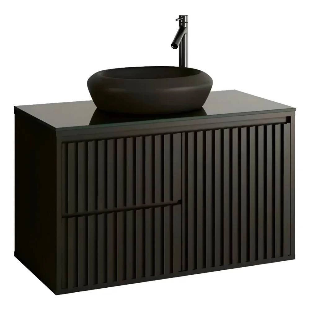 Astral Gabinete Ripado 80 C/tampo De Vidro - Preto