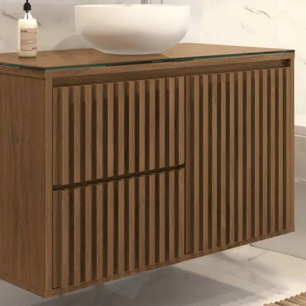 Astral Gabinete Ripado 80c/tampo De Vidro - Freijo