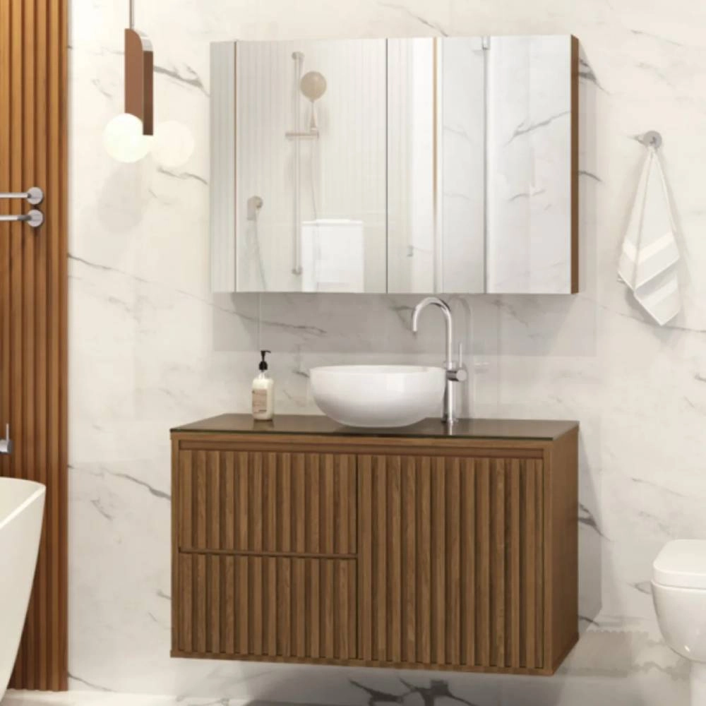 Astral Gabinete Ripado 80c/tampo De Vidro - Freijo