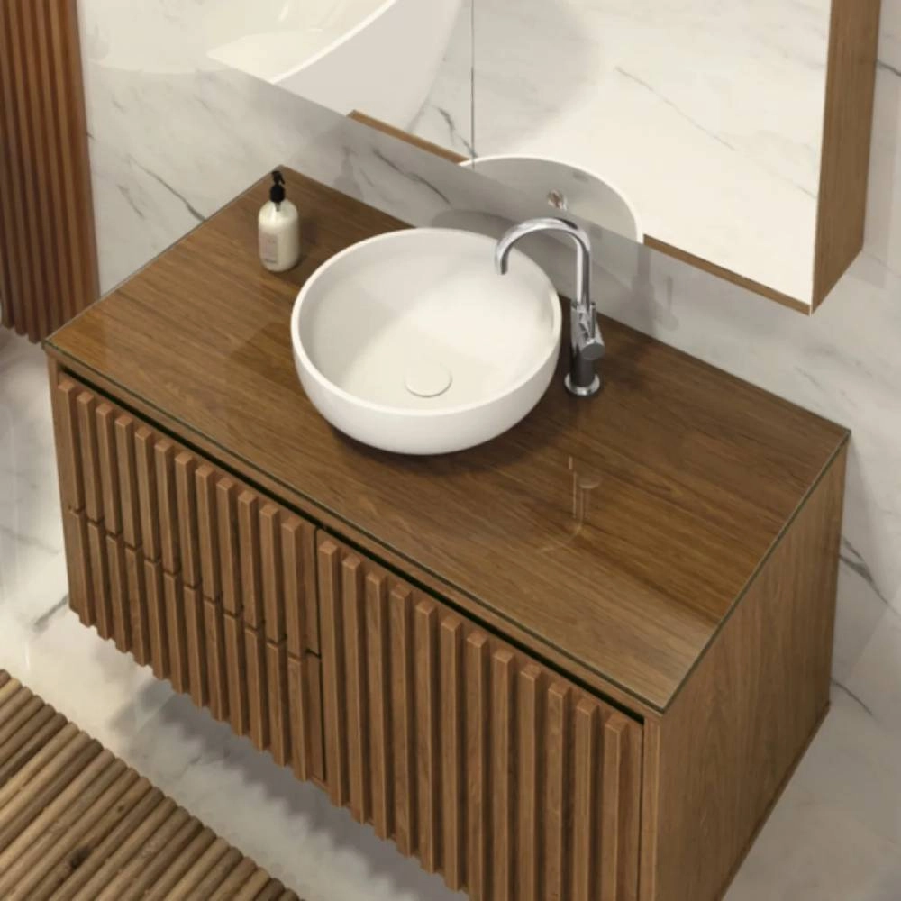 Astral Gabinete Ripado 80c/tampo De Vidro - Freijo