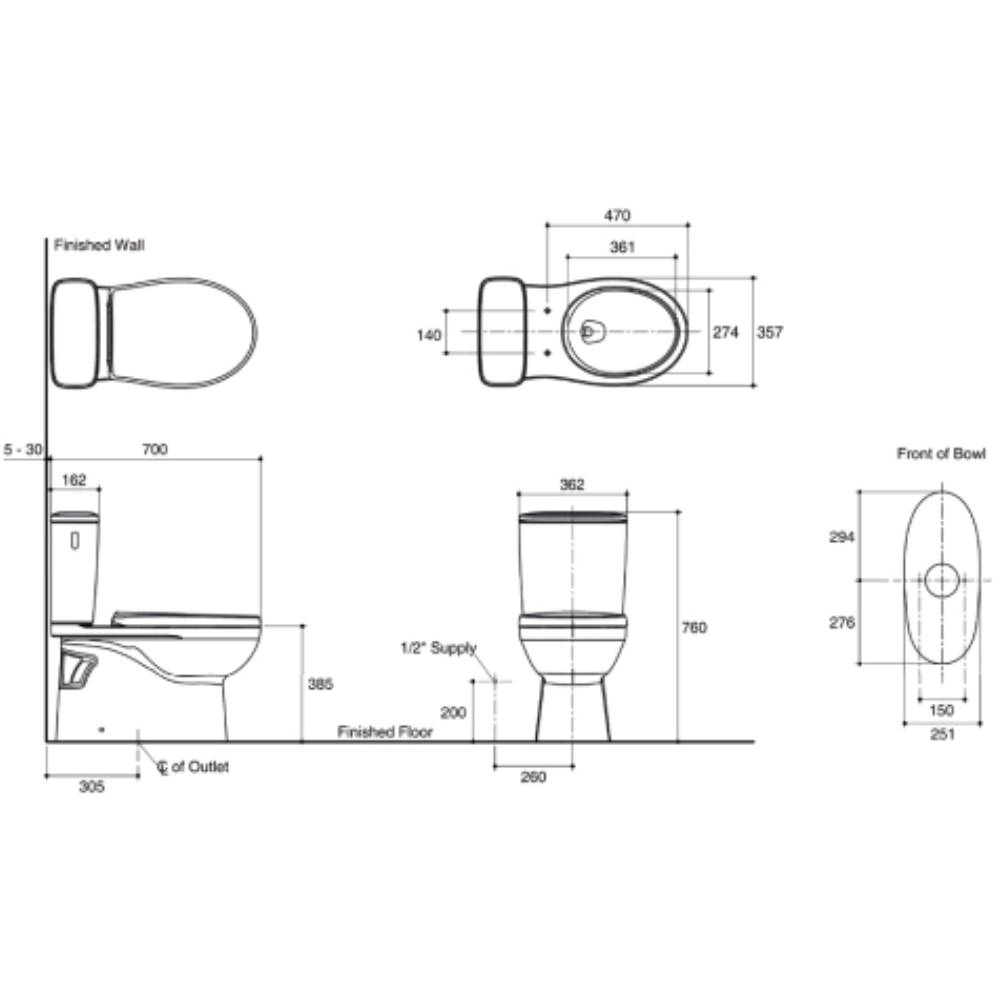 Bacia P/ Caixa Acoplada New Patio 20182BR Kohler Bacia P/ Caixa Acoplada New Patio 20182BR Kohler