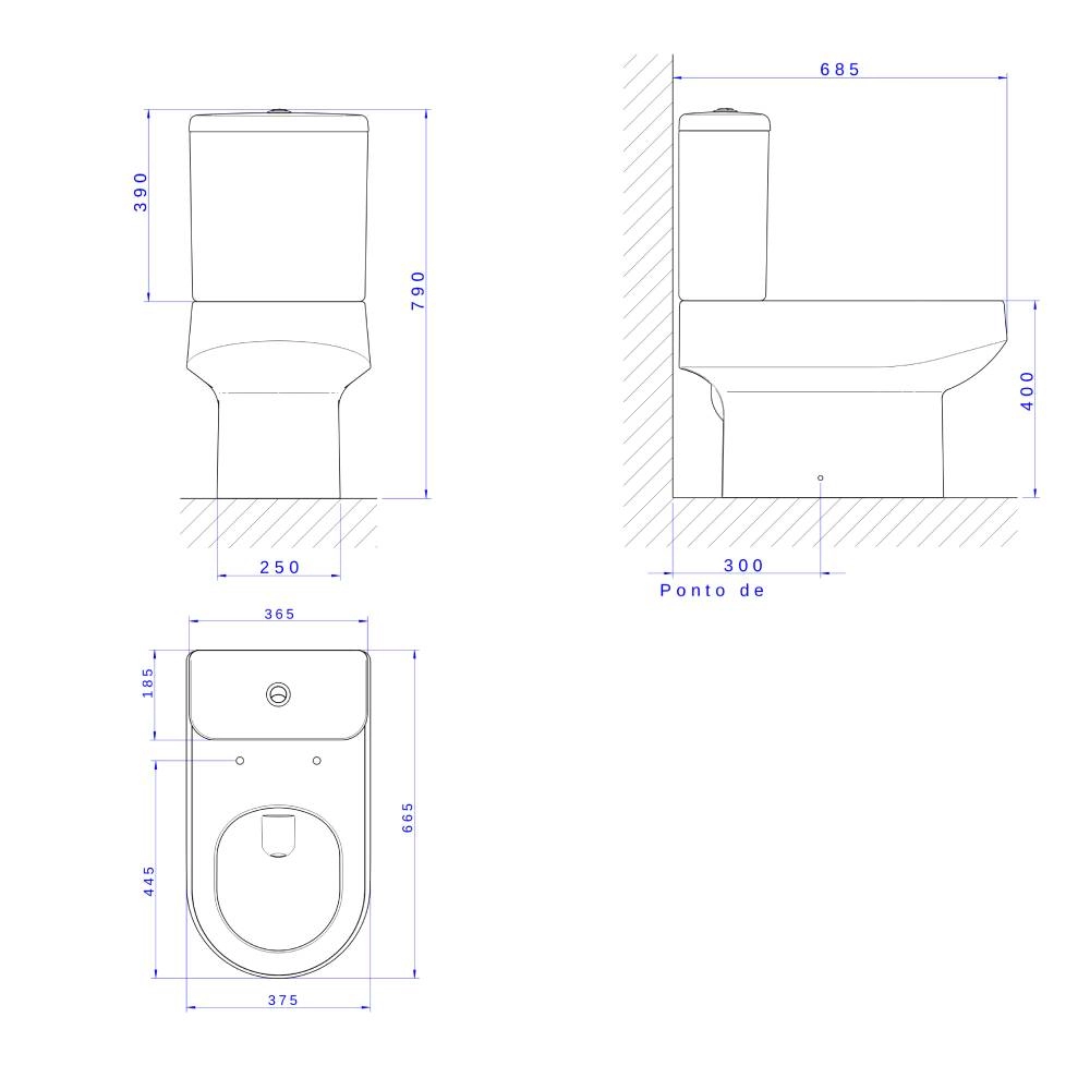 Bacia para Caixa Acoplada Carrara Ébano Fosco P.606.94