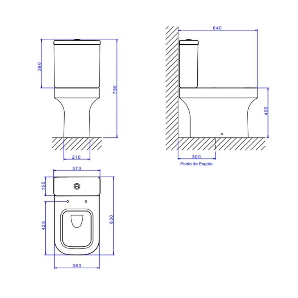 Bacia para Caixa Acoplada Ébano Fosco P.330.94 Piano Deca