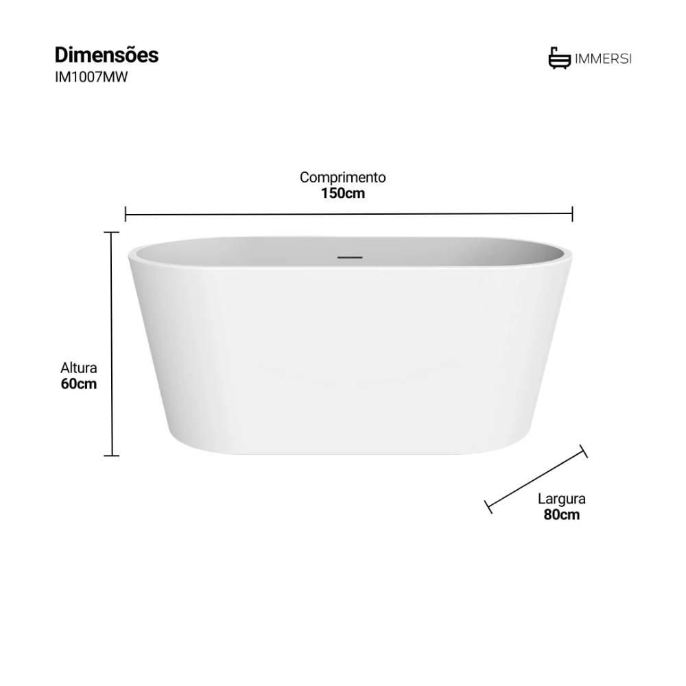 Banheira Immersi Gamboa Matt White 1,50X80X60 