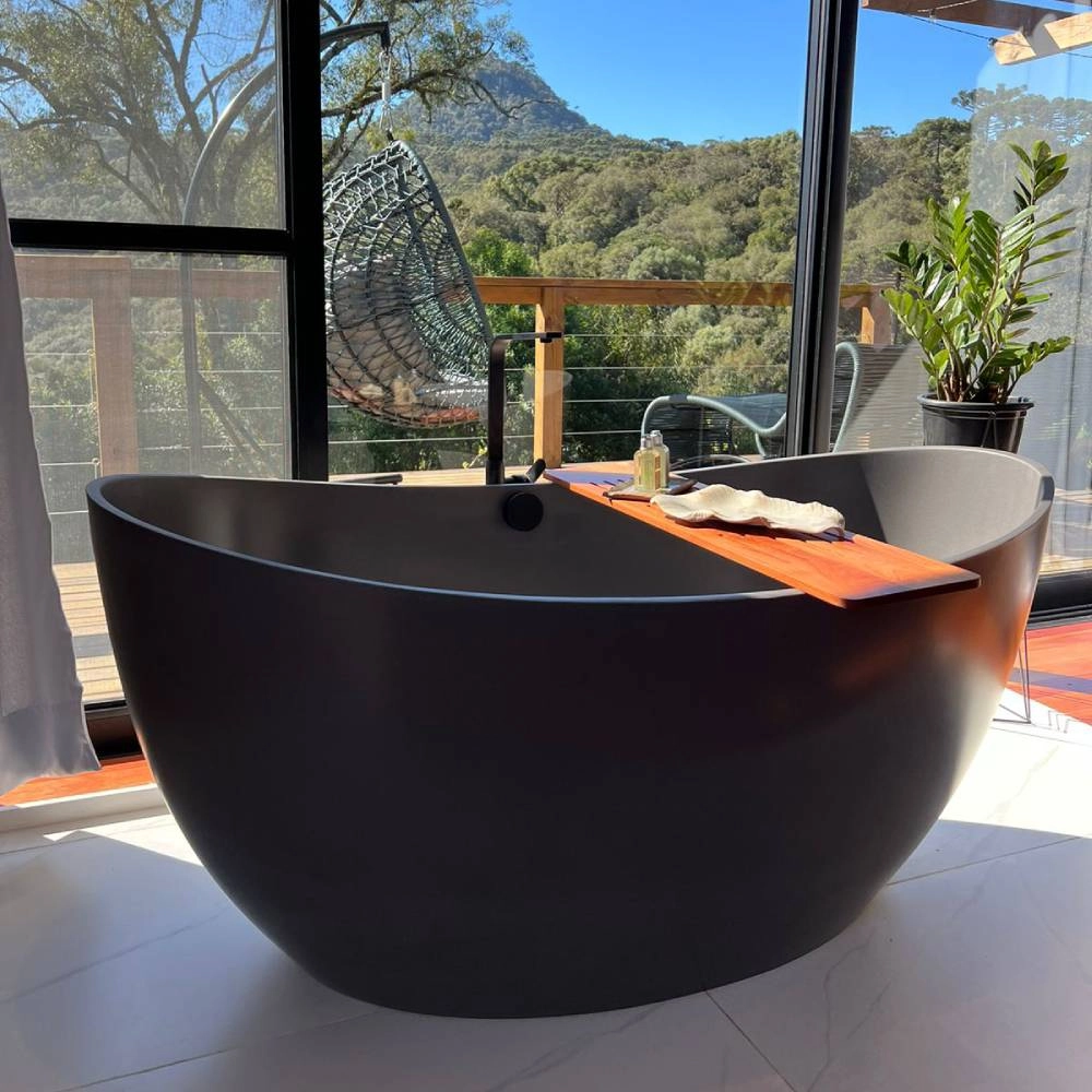 Banheira Sabbia Sampa 147X76X68 Duraquartz Cinza Urbano Válvula Click Cromada