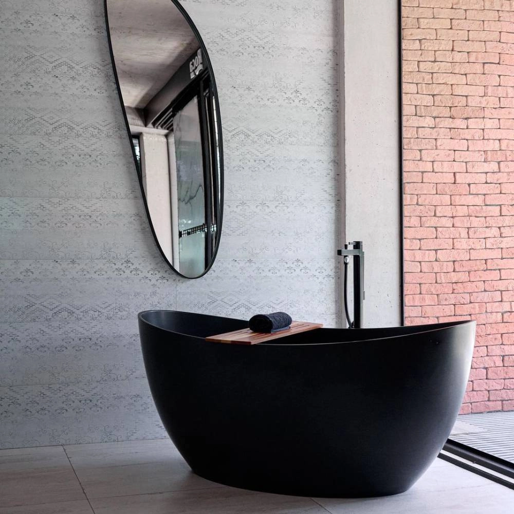 Banheira Sabbia Sampa 147X76X68 Duraquartz Preto Granito Válvula Click Preto Fosco