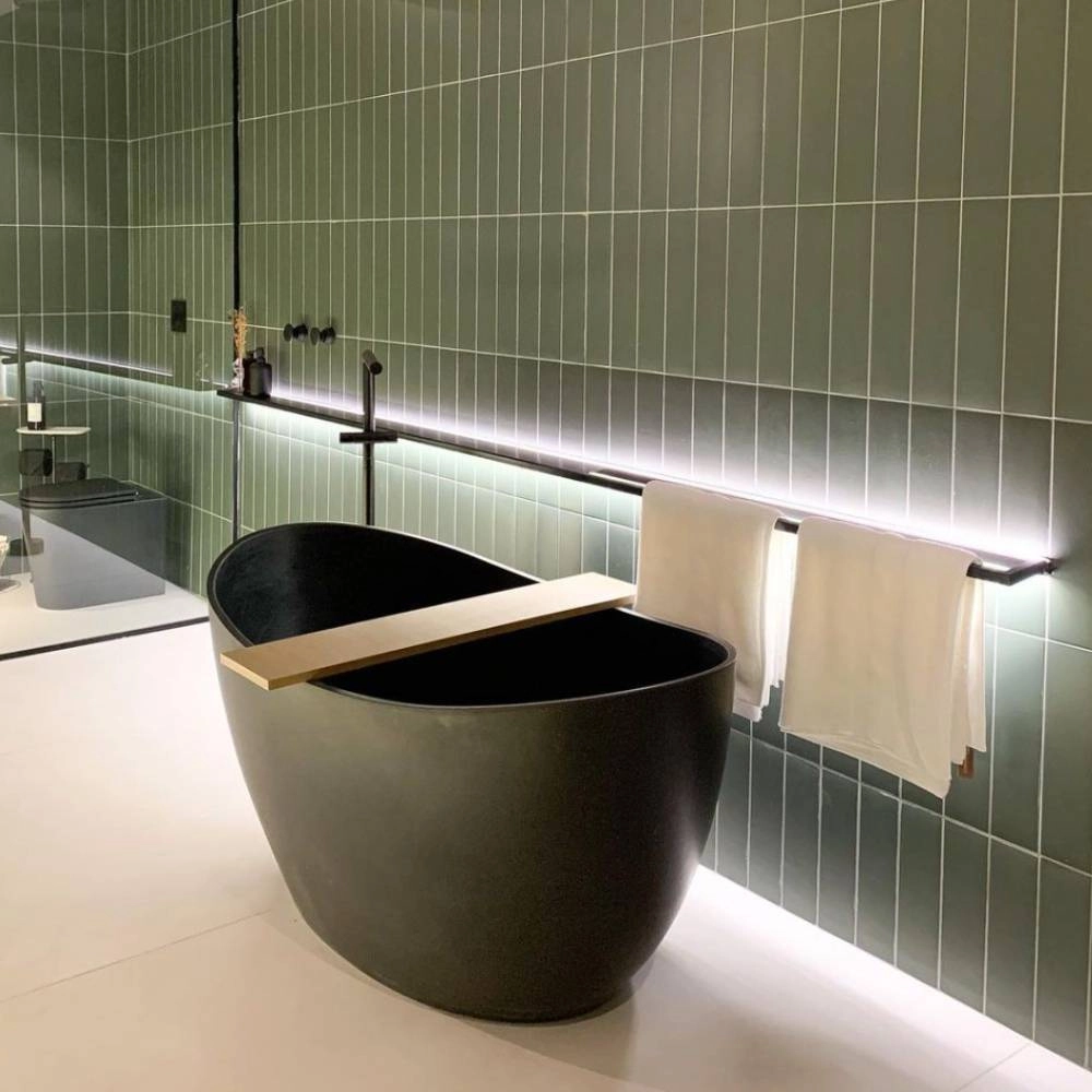 Banheira Sabbia Sampa 147X76X68 Duraquartz Preto Granito Válvula Click Preto Fosco