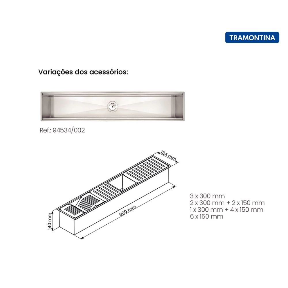 Canal Organizador em Aço Inox Tramontina para Sobrepor com Acabamento Acetinado 90x18 cm