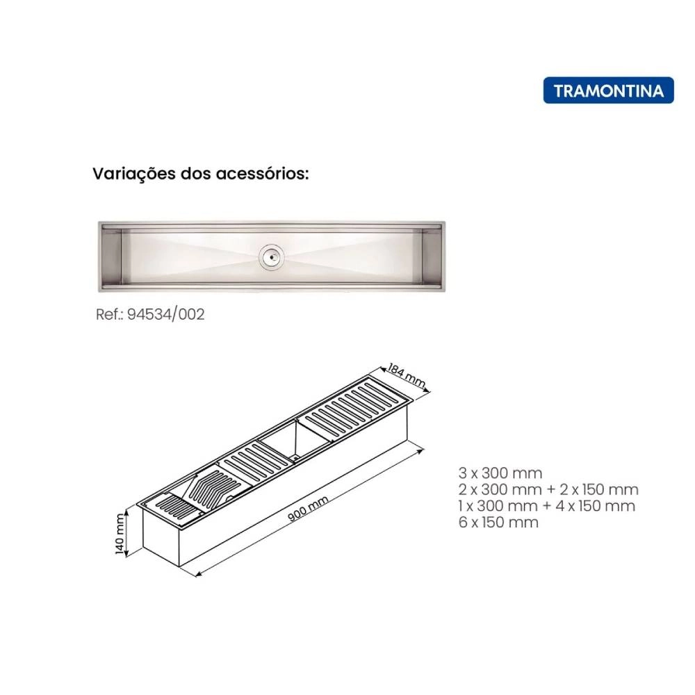 Canal Organizador em Aço Inox Tramontina para Sobrepor com Acabamento Acetinado 90x18 cm