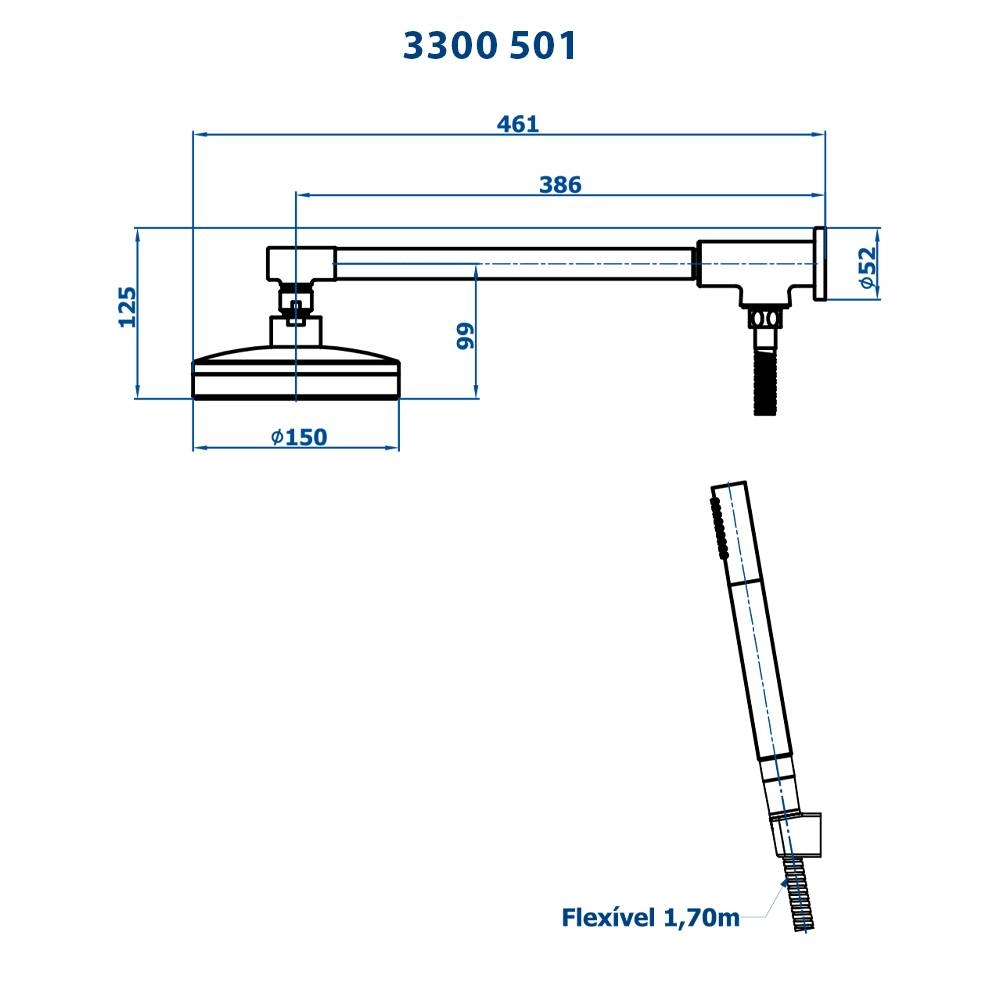 Chuveiro Articulado de Parede Autolimpante com Desviador 3300 C501