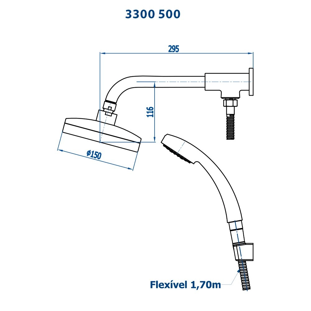 Chuveiro Articulado de Parede Autolimpante com Desviador Mix Fani 3300 C500