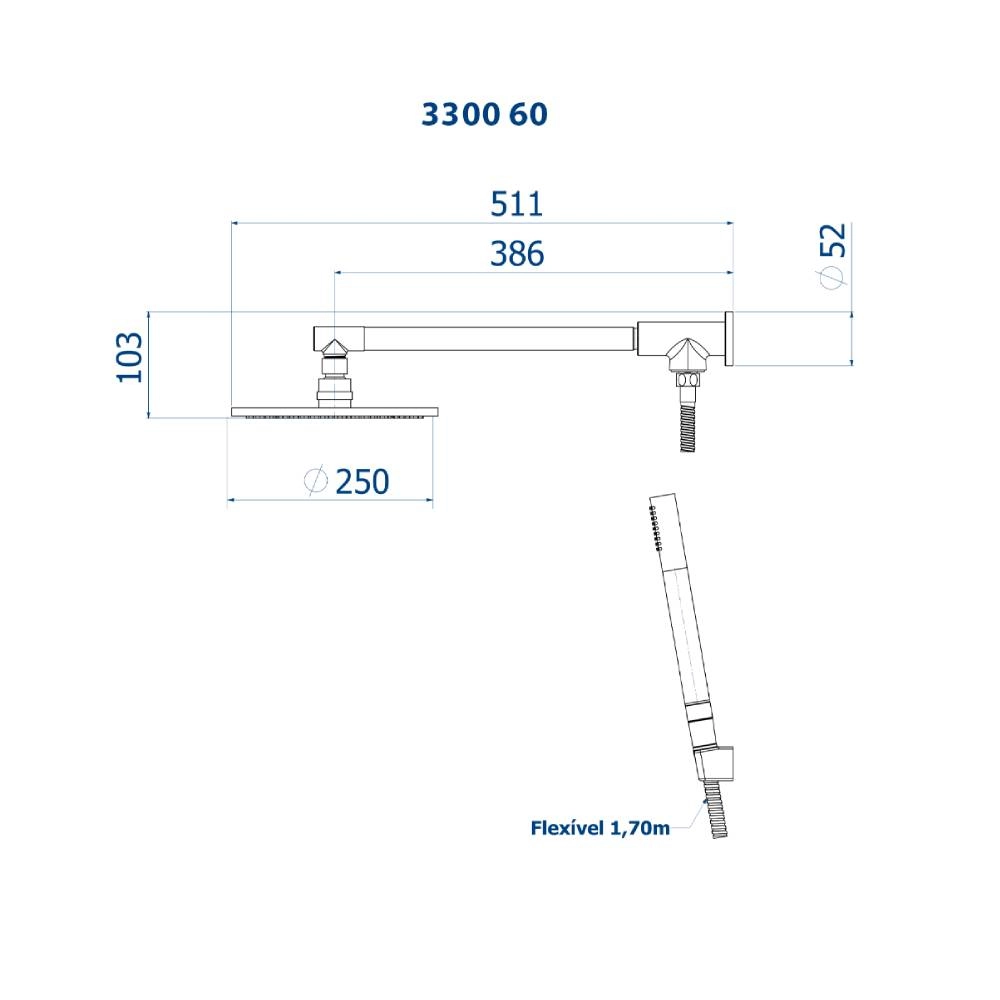 Chuveiro Articulado de Parede Fani Com Desviador 3300 BK60 Chuveiro Articulado de Parede Fani Com Desviador 3300 BK60