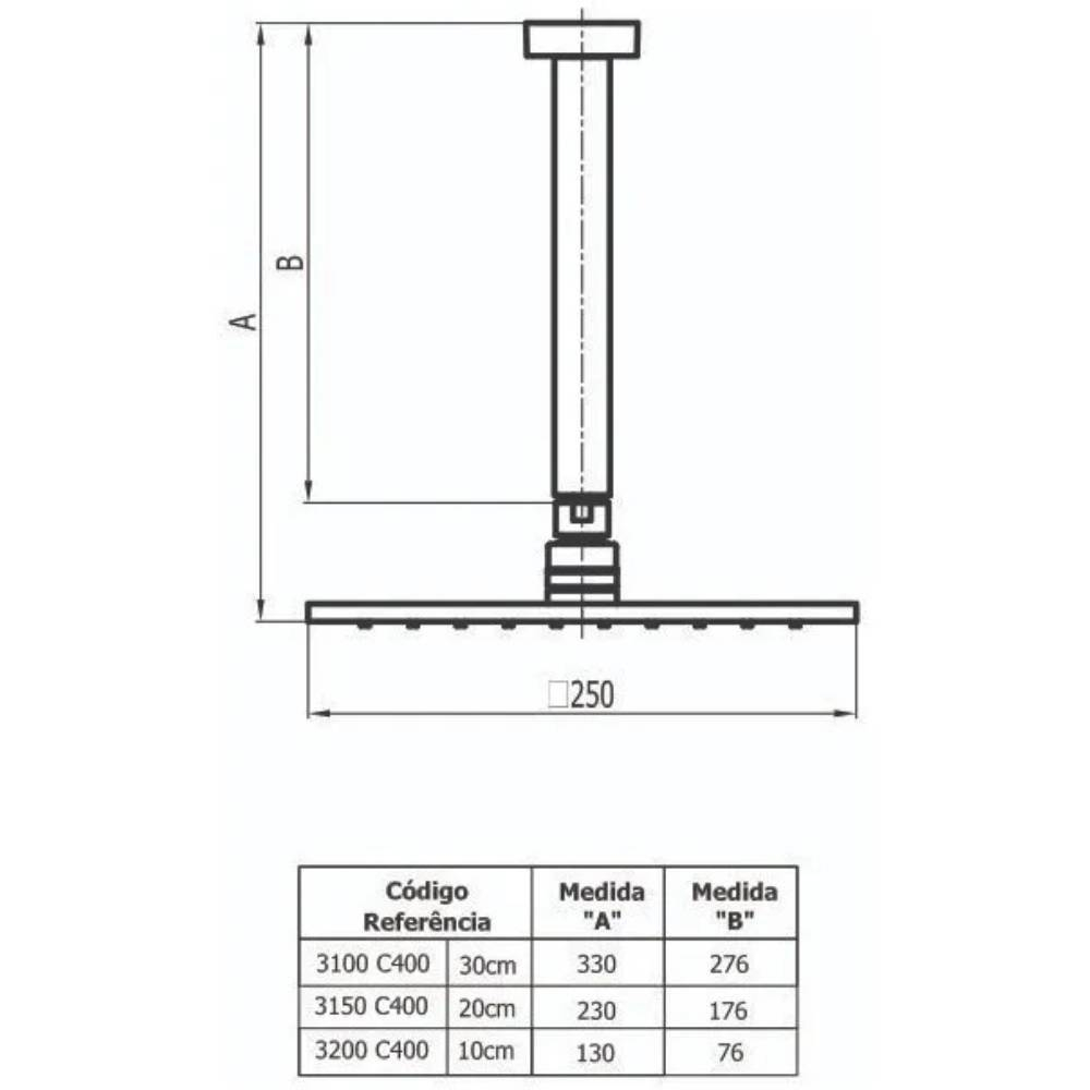 Chuveiro Articulado de Teto Fani Linha Platina 3150 BK400