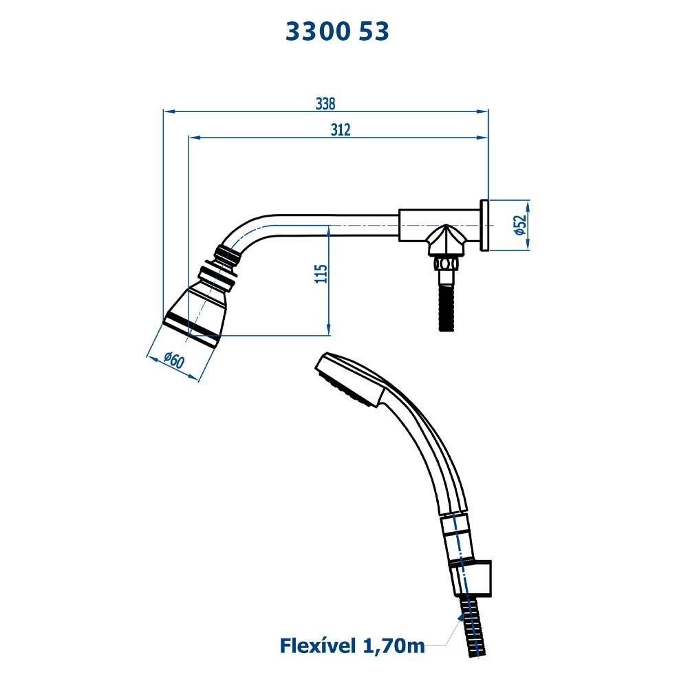Chuveiro Articulado Fani de parede com Desviador 3300 C53 Chuveiro Articulado Fani de parede com Desviador 3300 C53