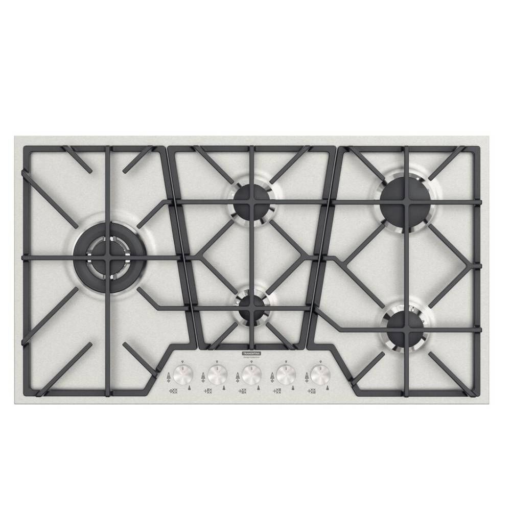 Cooktop a Gás Tramontina Design Collection Penta Inox Full 5 GX 90 em Aço Inox e Trempes em Ferro Fundido