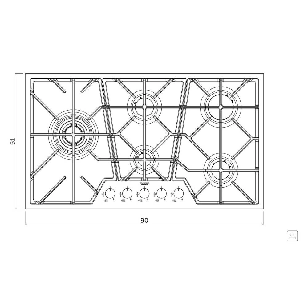 Cooktop a Gás Tramontina Design Collection Penta Inox Full 5 GX 90 em Aço Inox e Trempes em Ferro Fundido