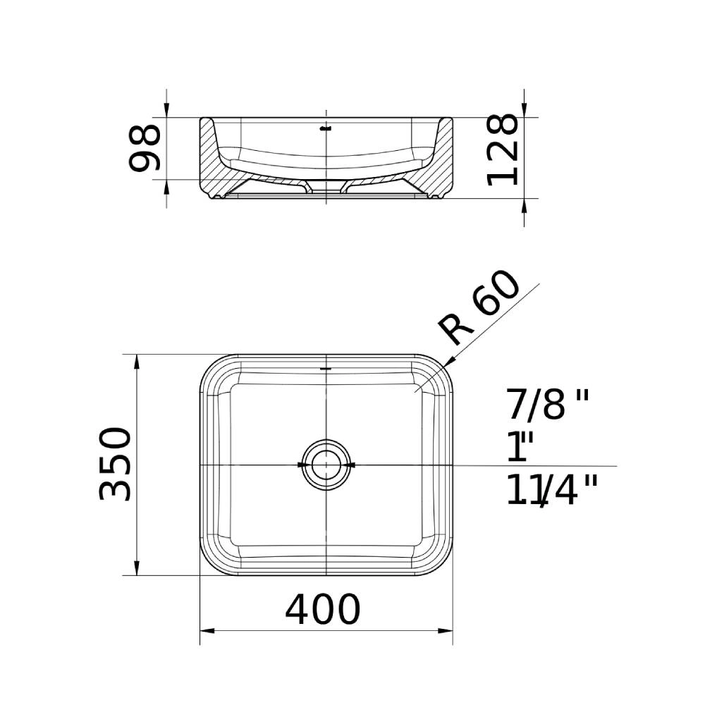 Cuba de apoio Docol retangular 400x350x128mm WH BR