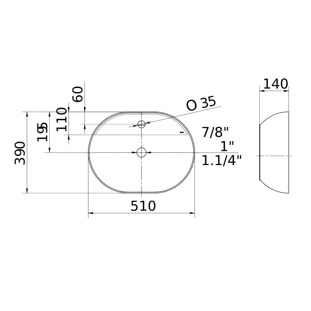 Cuba de Apoio Oval Docol 510x390x140 BR