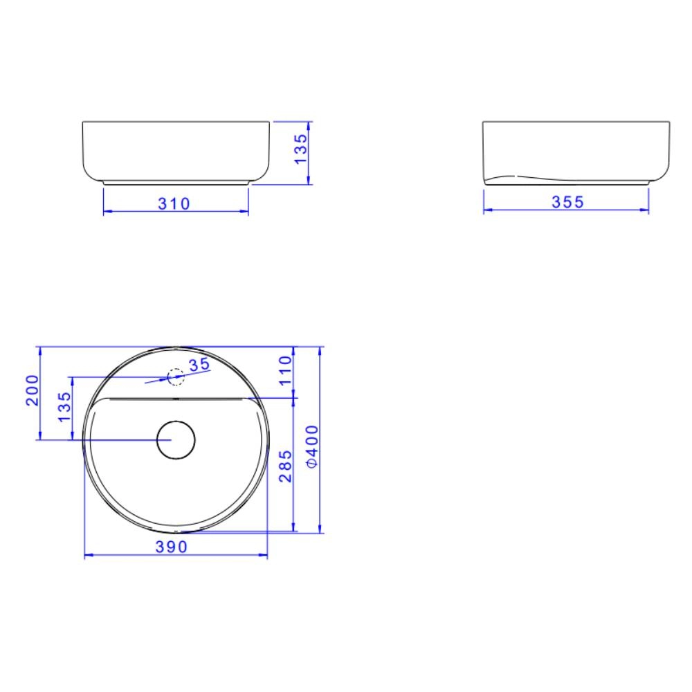 Cuba de Apoio Redonda com Mesa Deca 40x40cm Branco Slim L.12040.M.17