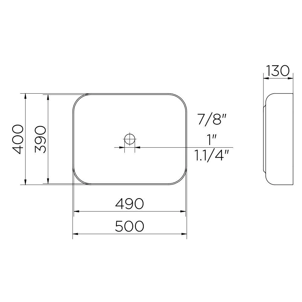 Cuba de apoio retangular​ Docol 500x400x130 MT BL
