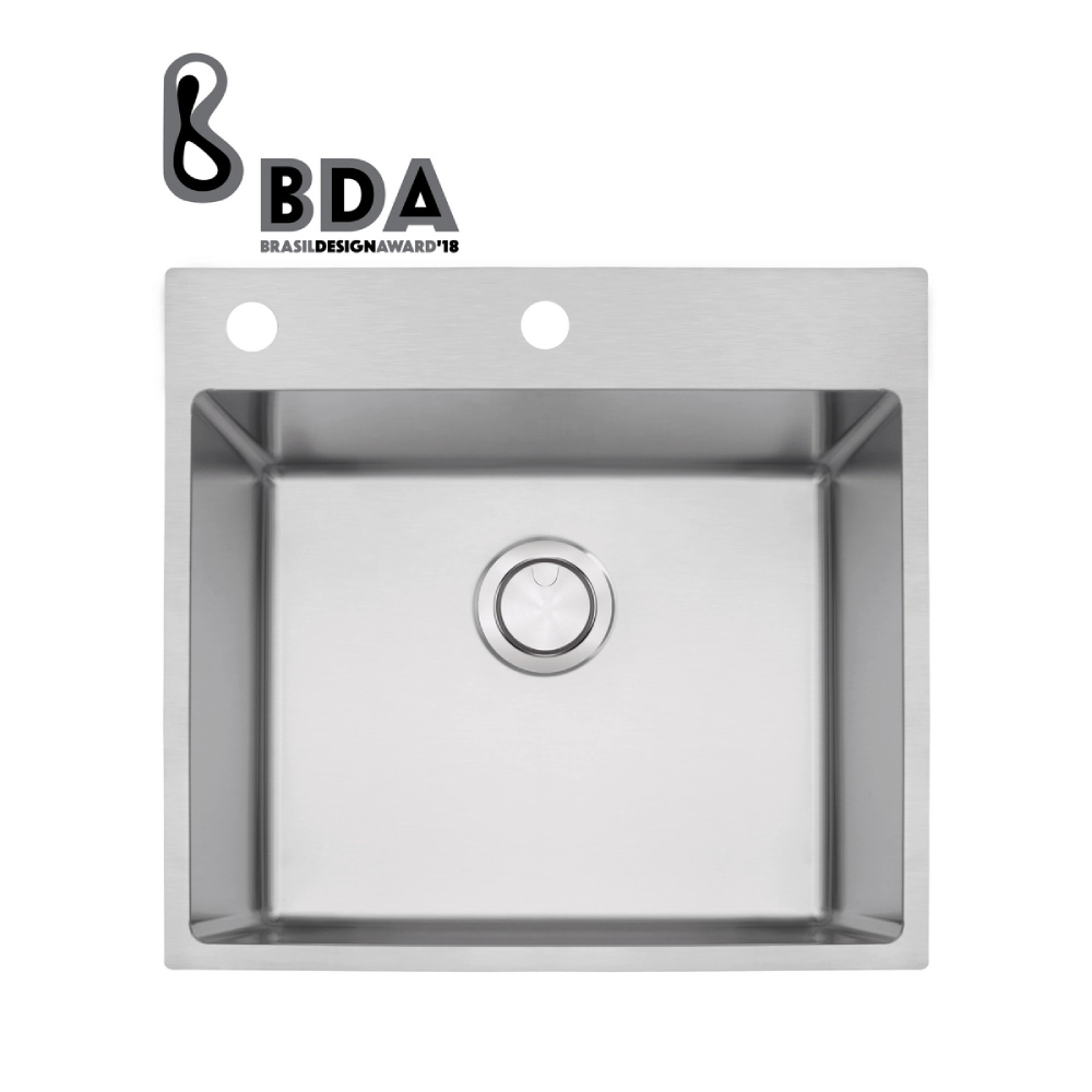 Cuba de Sobrepor Tramontina Design Collection Quadrum Flush em Aço Inox com Acabamento Acetinado 50x40 cm