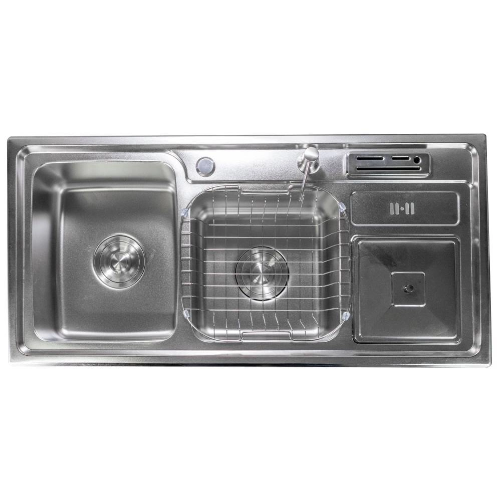 Cuba Inox  Movel Dupla Noronha para Cozinha 91×43 Aço Escovado C/Dosador+ Cesto + Válvula