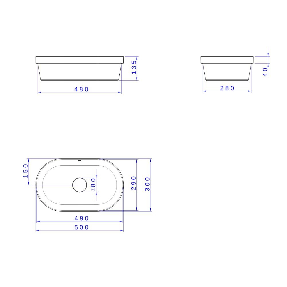 Cuba Oval de Sobrepor 50cm Branco Slim  L.24050.17