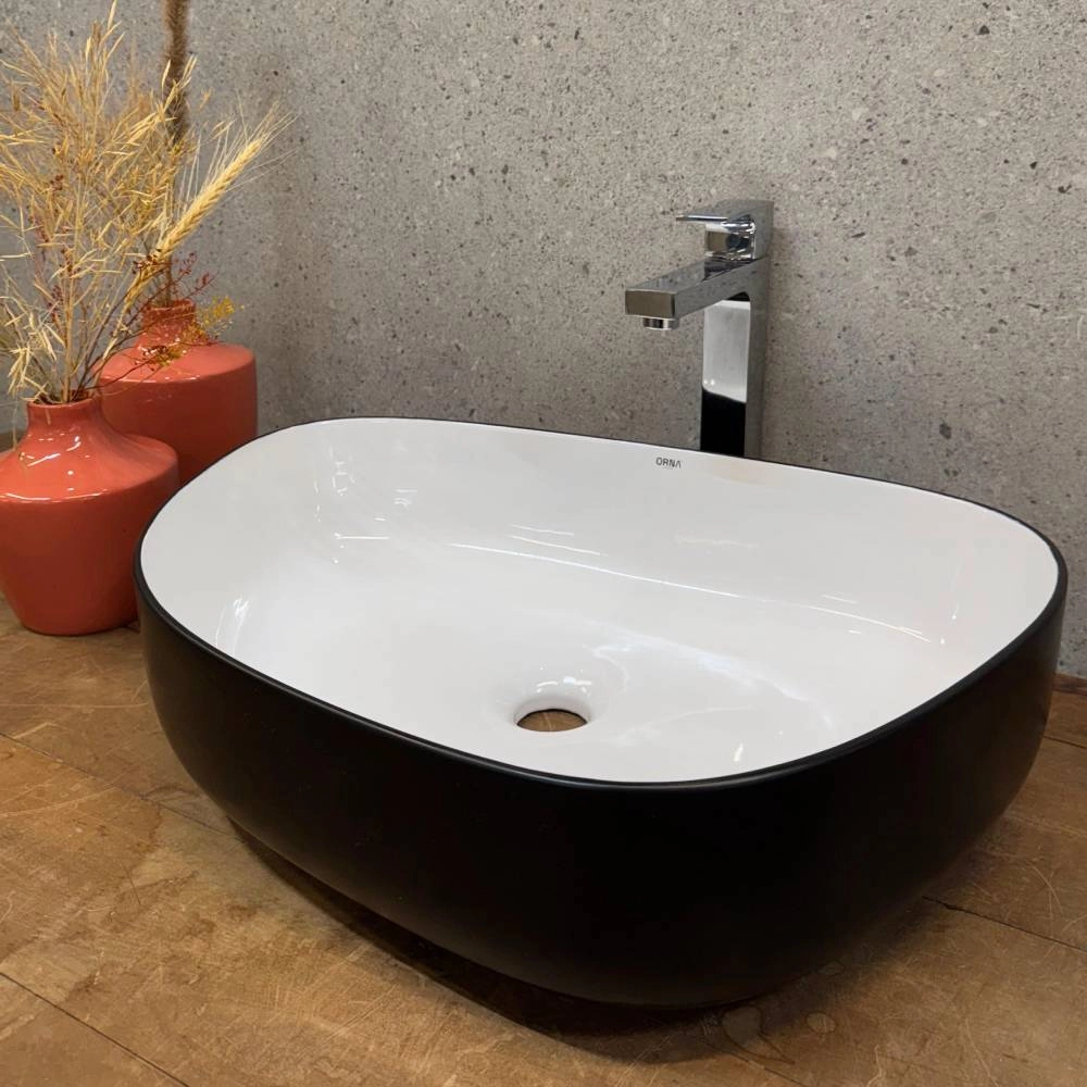 Cuba Oval Organic Orna 55x40x14 Preto/Branco 