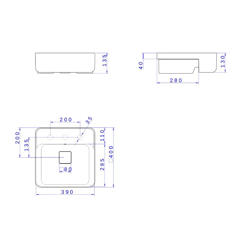 Cuba Quadrada de Semi-Encaixe 40cm com Deck Barbante Slim Deca L.61040.M.26