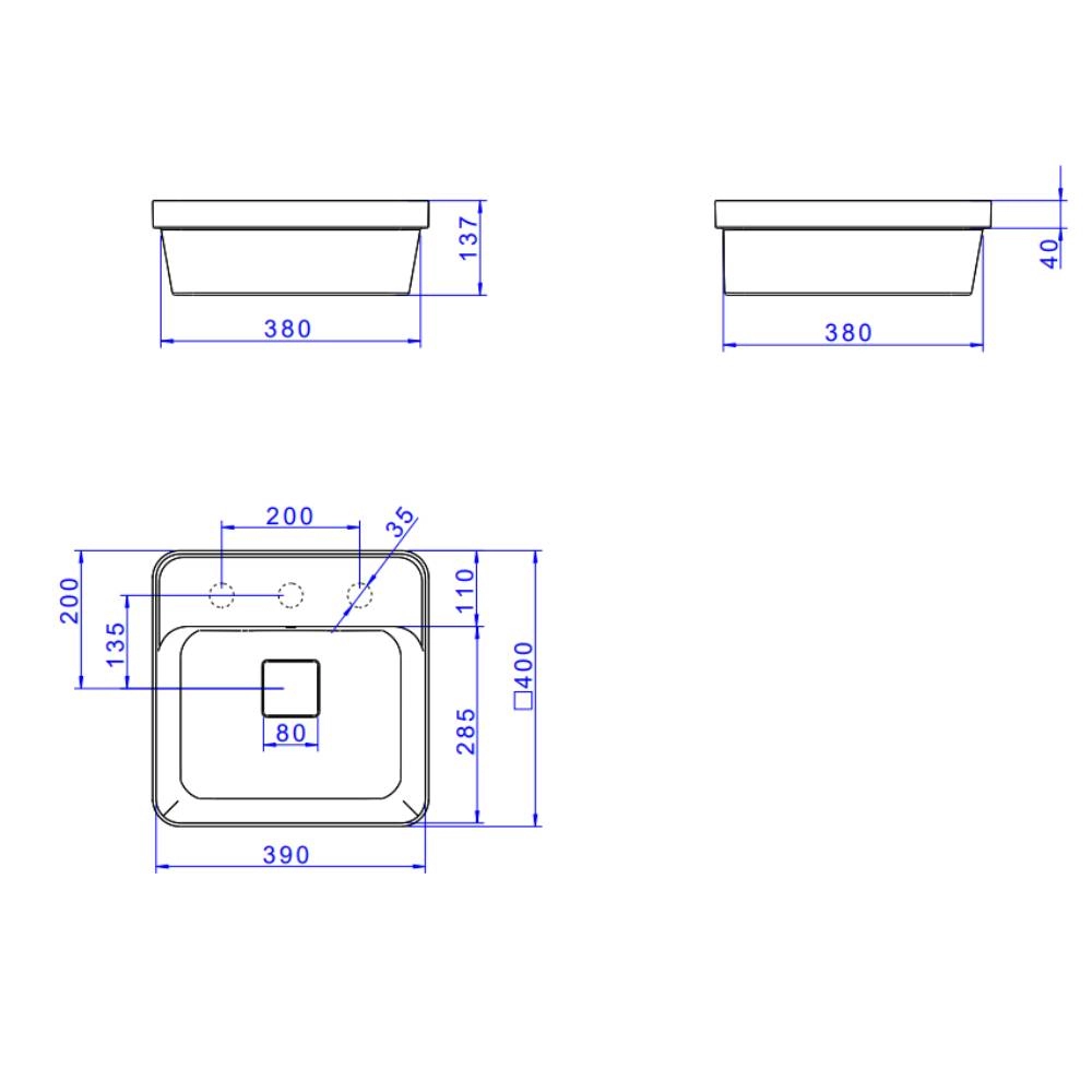 Cuba Quadrada Deca de Sobrepor 40cm com Deck Branco Slim L.21040.M.17