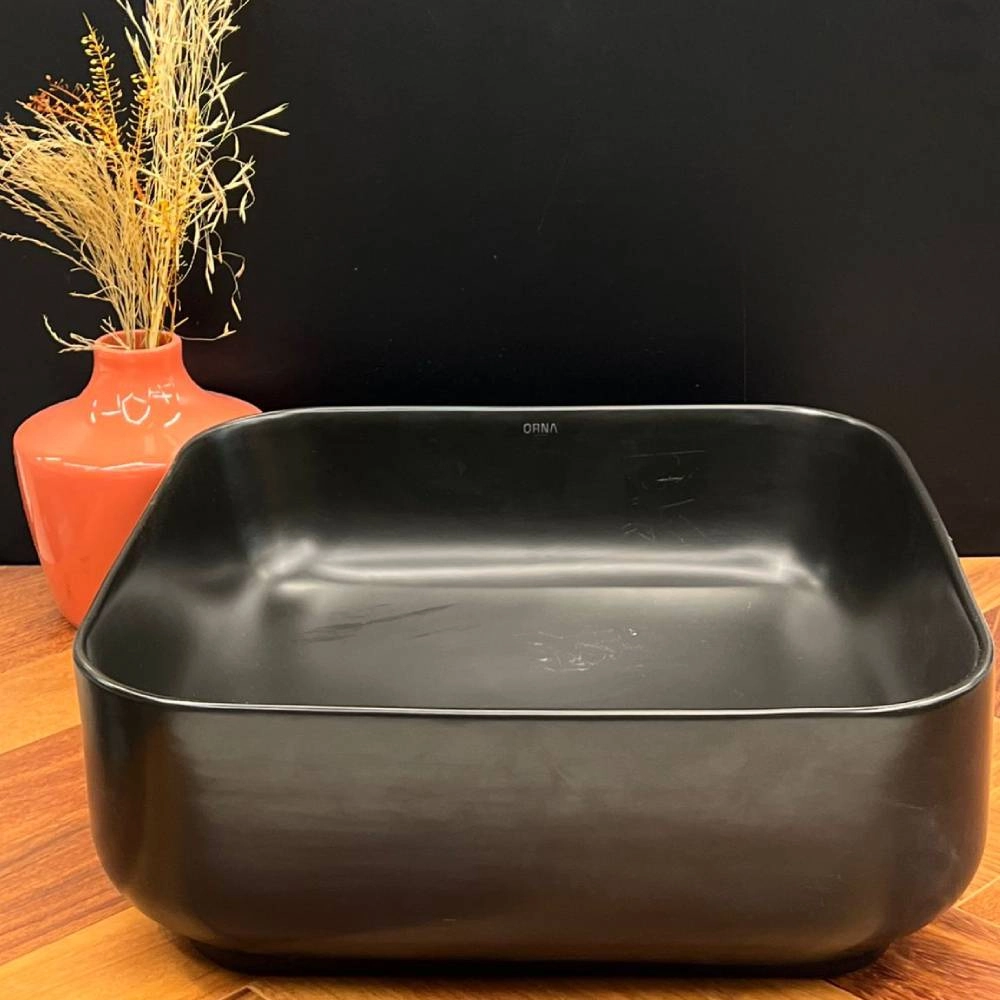 Cuba Quadrada Orna Nero 38x38x14 Preto fosco 