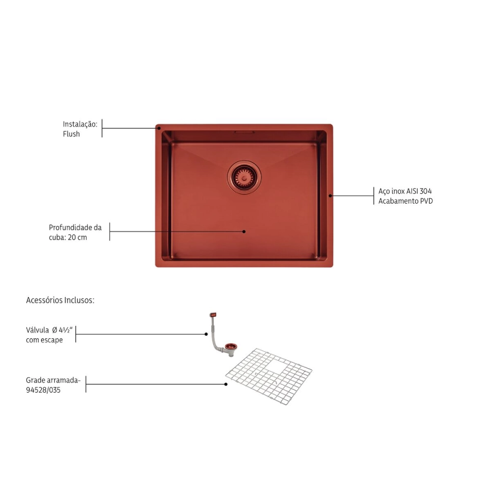 Cuba Tramontina Design Collection Quadrum em Aço Inox com Revestimento PVD Rose 50x40 cm
