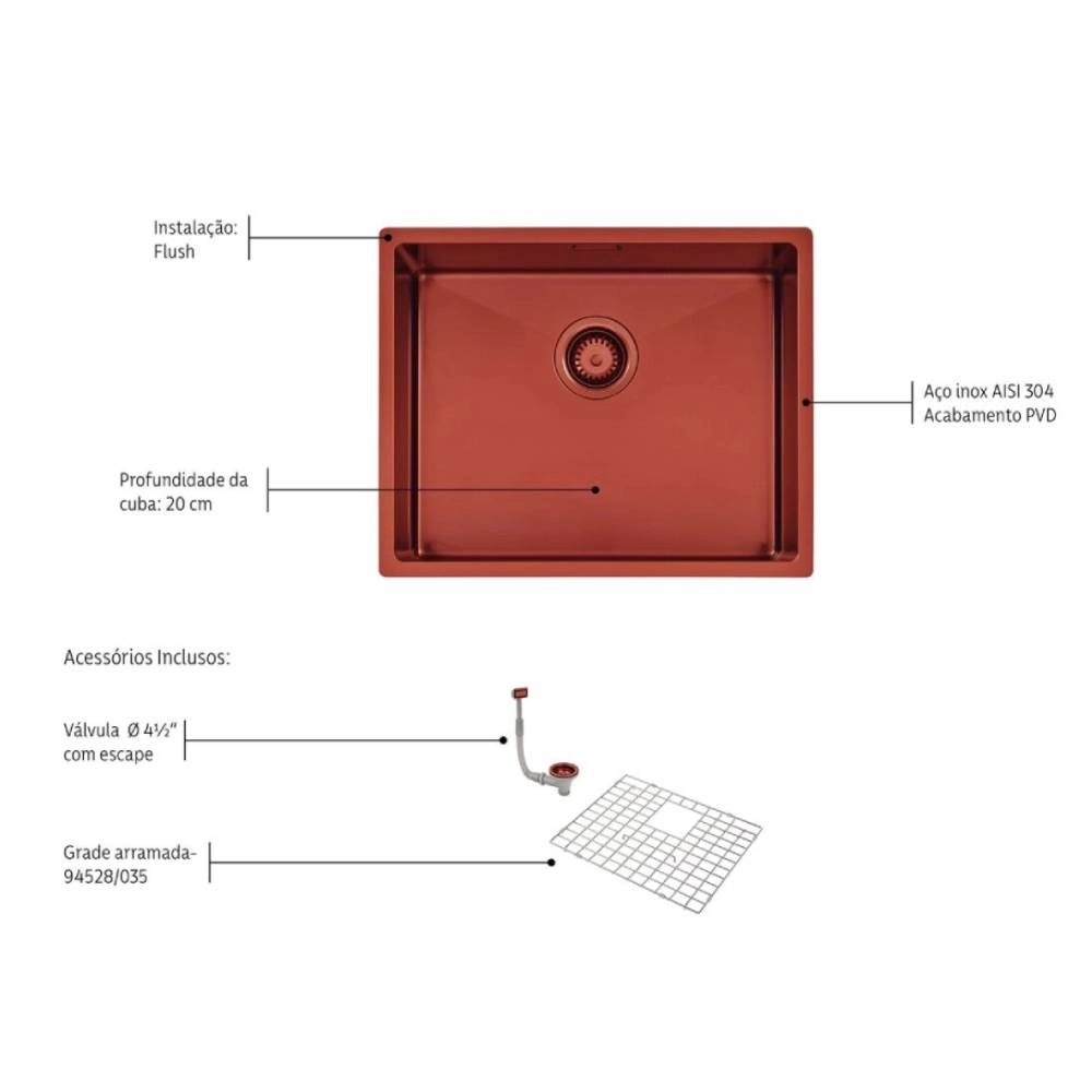 Cuba Tramontina Design Collection Quadrum em Aço Inox com Revestimento PVD Rose 50x40 cm