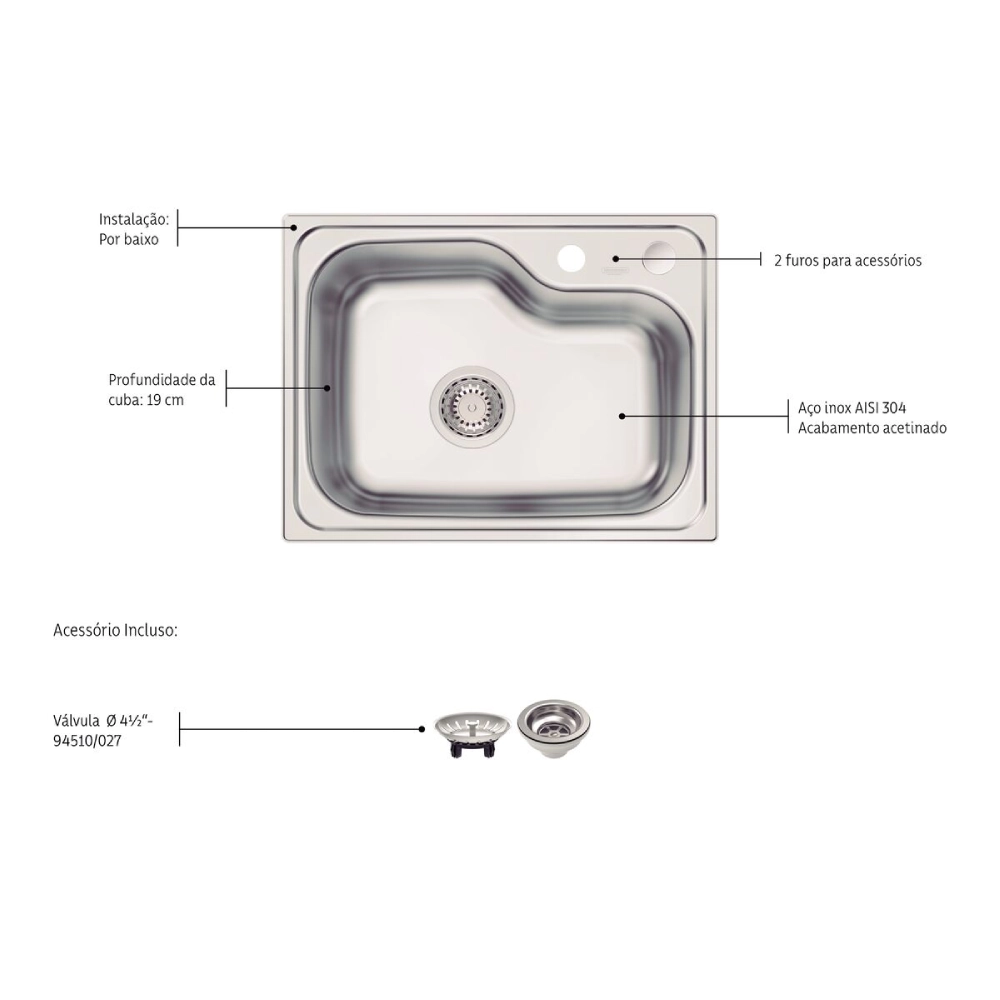 Cuba Tramontina Morgana Compact 48 FX Undermount em Aço Inox