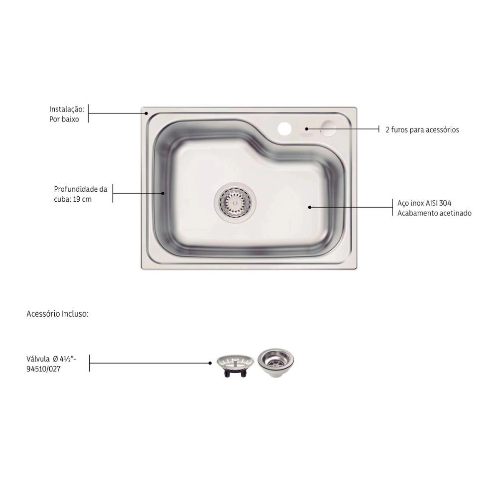 Cuba Tramontina Morgana Compact 48 FX Undermount em Aço Inox
