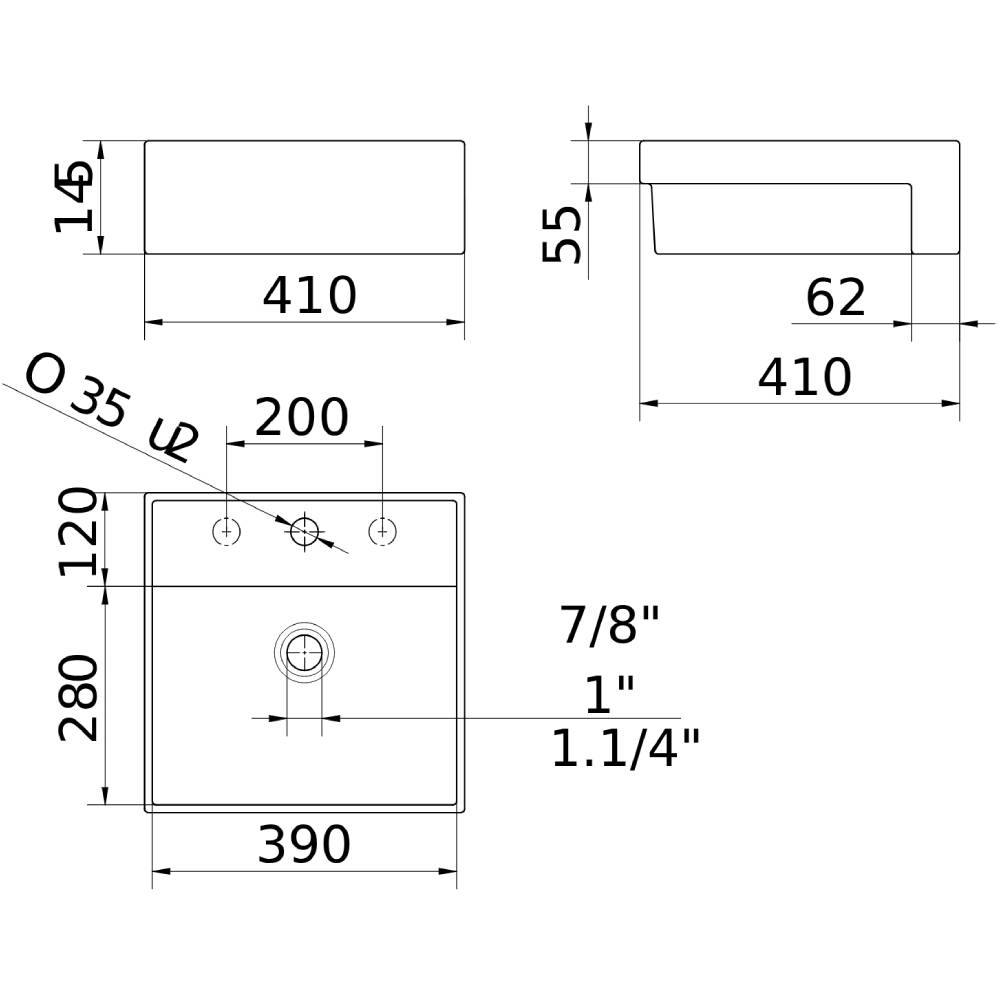 DOCOL CUBA SEMIENCAIXE QUADRADA QD3 410X410X145