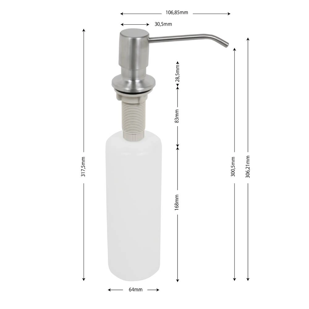 Dosador de Sabão Movel de Embutir Doha 350ml Aço Escovado 