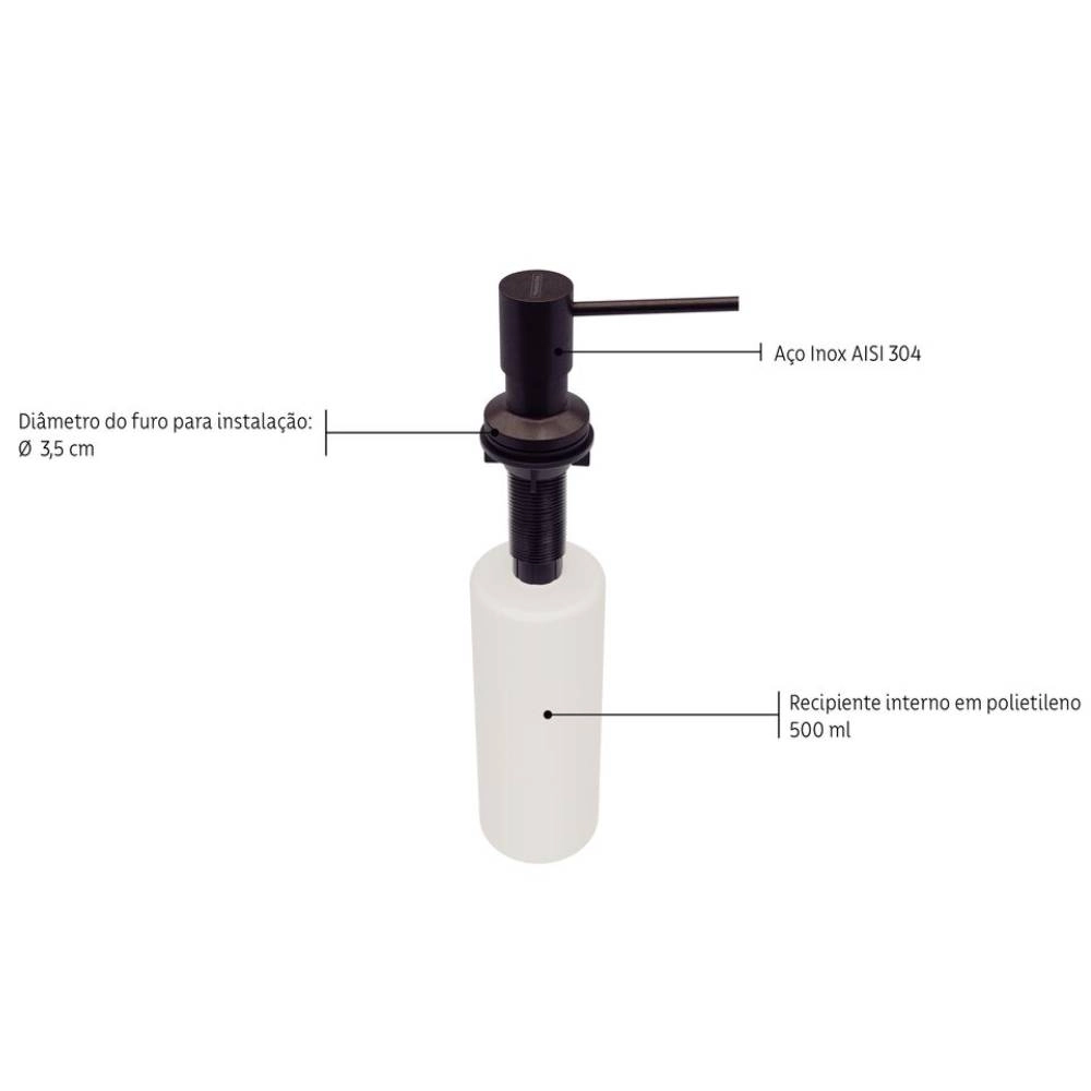 Dosador de Sabão Tramontina em Aço inox Black com Recipiente Plástico 500 ml com Revestimento PVD 