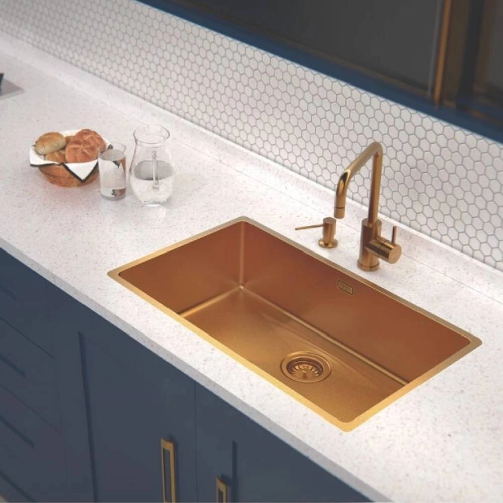 Dosador de Sabão Tramontina em Aço inox Gold com Recipiente Plástico 500 ml com revestimento PVD