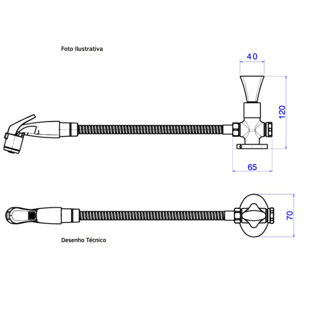 Ducha Higiênica com Registro e Der Gat Cromada DK-CR 1984.C16.ACT.CR Ducha Higiênica com Registro e Der Gat Cromada DK-CR 1984.C16.ACT.CR