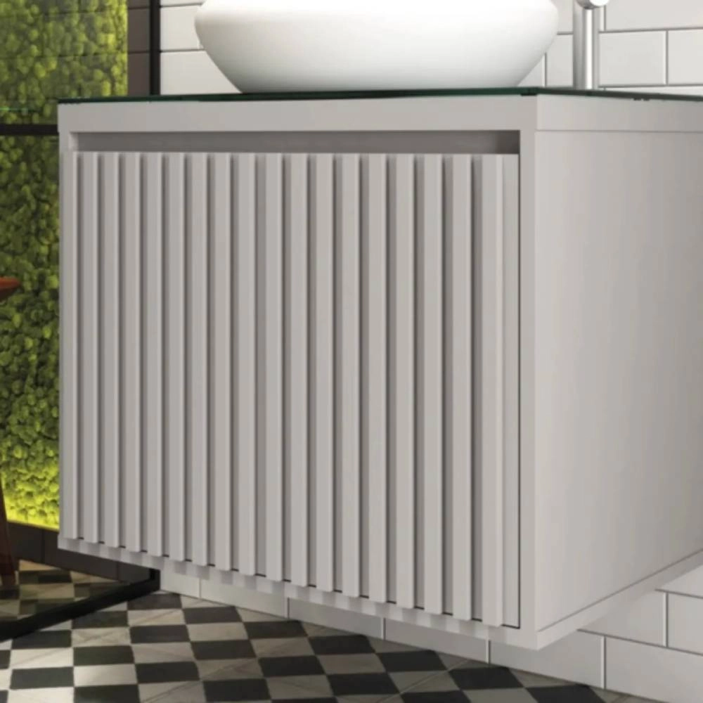 Gabinete Ripado 60 Com Tampo De Vidro Cinza Matt Astral
