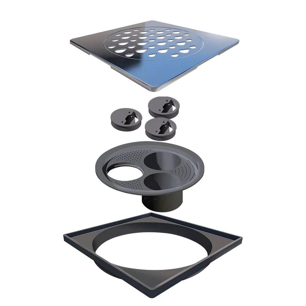 Grelha para Ralo Quadrado 15 cm x 15 cm com acessórios 5206 Inox Polido Ralo Linear 