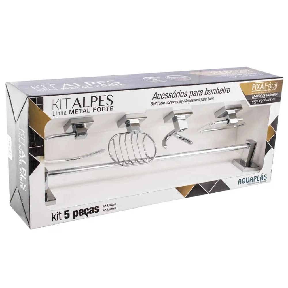 Kit Acessório para Banheiro Alpes 5 Peças Cromado Aquaplás