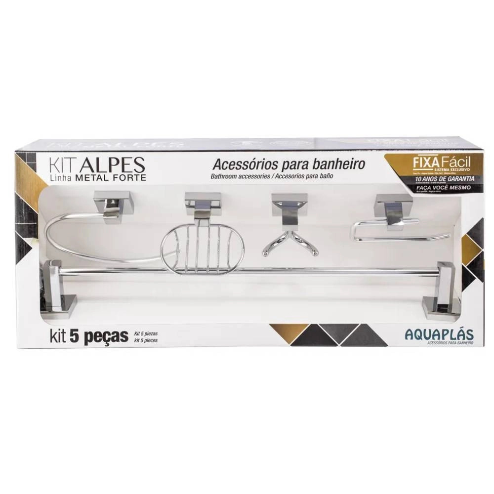 Kit Acessório para Banheiro Alpes 5 Peças Cromado Aquaplás