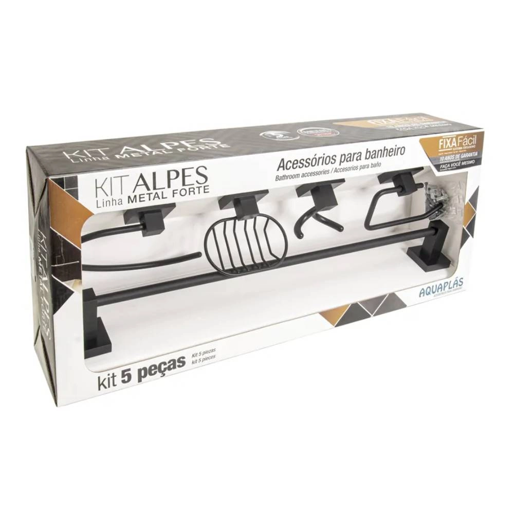 Kit Acessórios Para Banheiro Aquaplás Alpes 5 Peças Black Matte