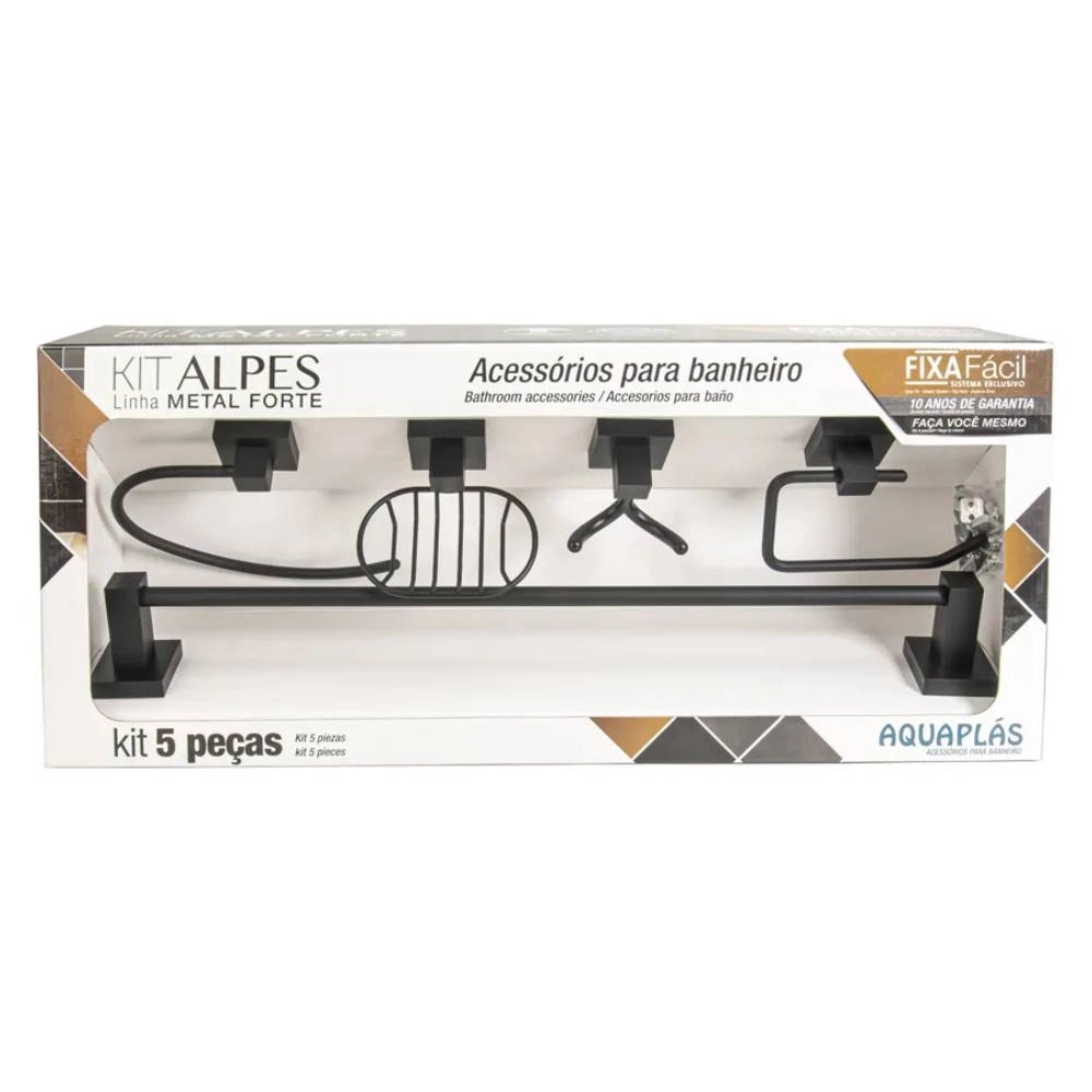 Kit Acessórios Para Banheiro Aquaplás Alpes 5 Peças Black Matte