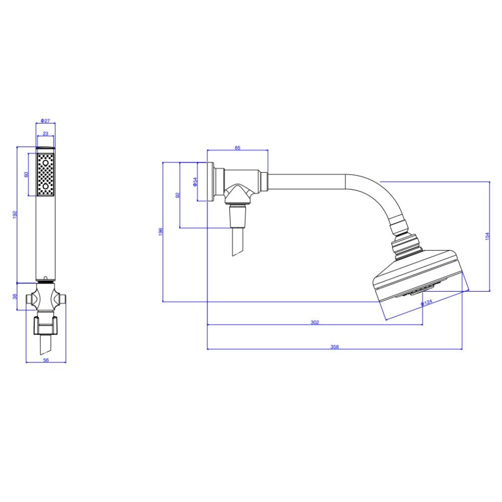Kit Chuveiro de Parede 12,4 com Desviador e Ducha Manual Black Matte Acqua Plus Deca 1990.BLMT.STDKIT.N