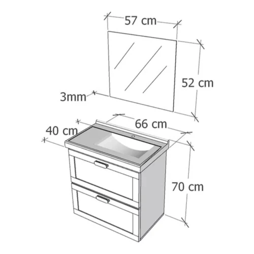 kit Gabinete Nivus 66 com Bancada e Espelho Branco Astral